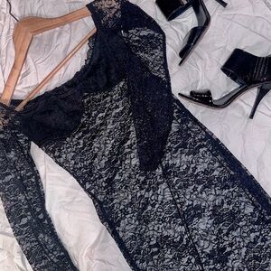 SHEIN Black Lace Long Sleeve Dress